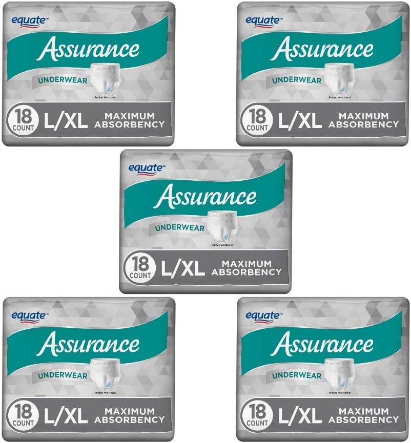 Pack of 5 - Assurance for Men Maximum Absorbency Protective Underwear, Large/Extra Large, 18 ct