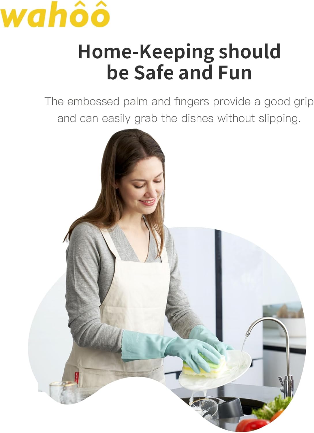 LANON wahoo Skin-Friendly Dishwashing Kitchen Gloves, Reusable - Ruhaa Store