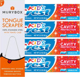 Kids Sparkle Fun Fluoride Toothpaste 4-Pack with Cavity Protection & Tongue Scraper