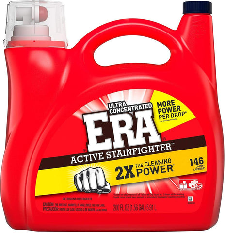 Era 2X Ultra Active Stainfighter Liquid Laundry Detergent, 200 fl oz, 146 Loads