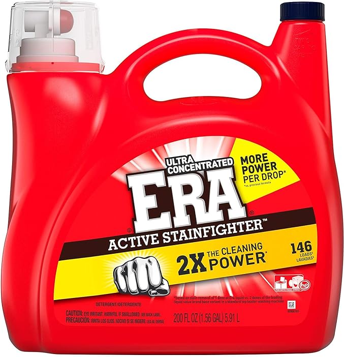 Era 2X Ultra Active Stainfighter Liquid Laundry Detergent, 200 fl oz, 146 Loads
